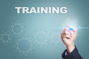 Businessman drawing on virtual screen. training concept