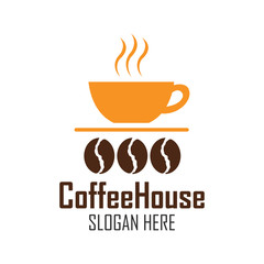 coffee shop logo, label, badge with text space for your slogan / tagline,  vector illustration.