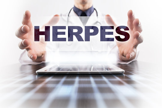 Medical Doctor Using Tablet PC With Herpes Medical Concept.