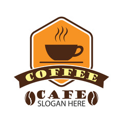 coffee shop logo, label, badge with text space for your slogan / tagline,  vector illustration.
