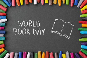 happy world book day with crayons