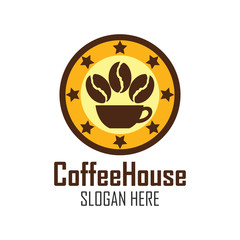 coffee shop logo, label, badge with text space for your slogan / tagline,  vector illustration.