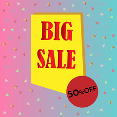 Big sale poster. fifty percent off. bright colors