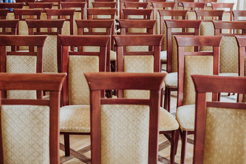 empty class room, close up on chair, vintage effect