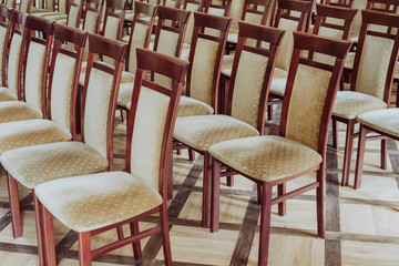 Fototapeta na wymiar empty class room, close up on chair, vintage effect