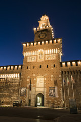 Fototapeta na wymiar Milan, Italy. Sforza castle (castello Sforzesco), night view.