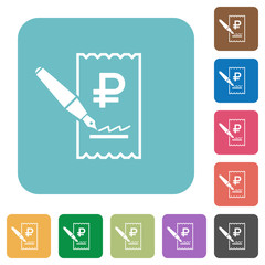 Signing Ruble cheque rounded square flat icons