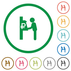 Ruble cash machine flat icons with outlines