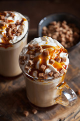 cafe latte with whipped cream and caramel