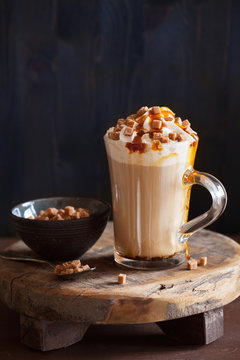 cafe latte with whipped cream and caramel