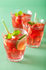 summer strawberry lemonade with lime and mint