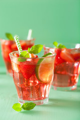 summer strawberry lemonade with lime and mint