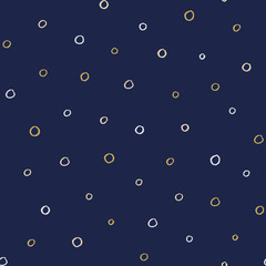 Seamless modern dark blue vector doodle circle texture, dry brush ink art.