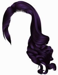 woman trendy long curly hairs wig purple colors . retro style . beauty fashion . realistic 3d .