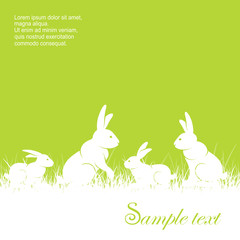 Rabbits in grass text, different silhouette on green background.