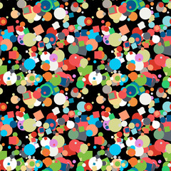 Seamless confetti pattern on black background.