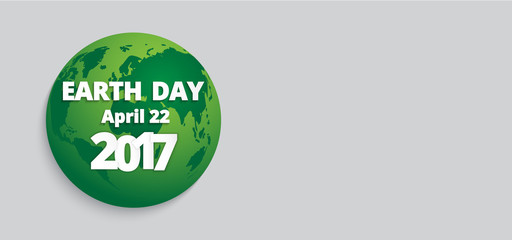 Earth Day banner. Vector lettering illustration on green globe planet