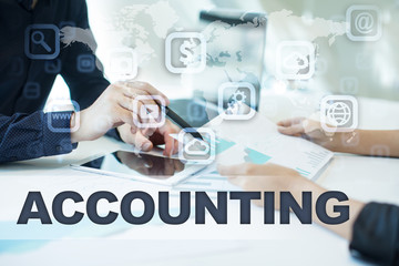 accounting on virtual screen. Business, technology and internet concept.