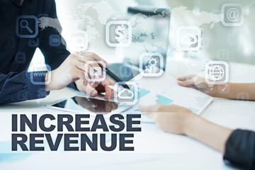 Fototapeta na wymiar increase revenue on virtual screen. Business, technology and internet concept.