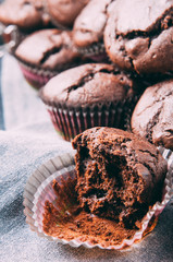 Chocolate muffins on a dark background