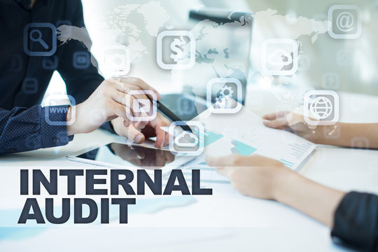 internal audit on virtual screen. Business, technology and internet concept.