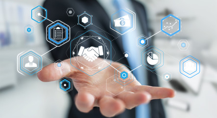 Businessman using digital presentation for partnership business 3D rendering