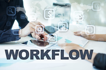 Fototapeta na wymiar workflow on virtual screen. Business, technology and internet concept.