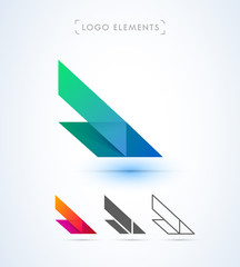 Abstract origami arrow logo template. Application icon and corporate identity set.