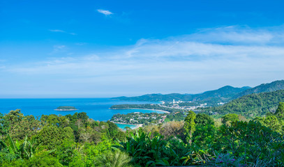 Fototapeta na wymiar Andaman Landscape of Phuket. Patong Beach, Karon Beach, Kata Beach, Taken from Karon Viewpoint. Located in Phuket, Thailand.