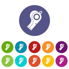 Sport whistle icons set flat vector