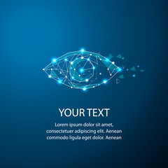 Eye with polygon line on abstract background. Polygonal space low poly with connecting dots and lines. Connection structure. Vector science background