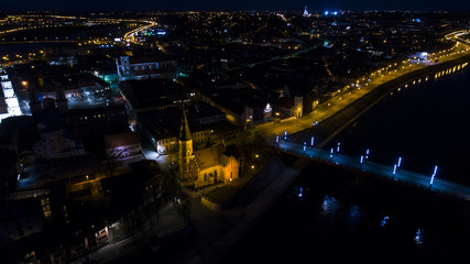 Fototapeta na wymiar aerial view of old town of city at night