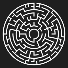 Circle Maze. Labyrinth with Entry and Exit. Find the Way Out Concept. Vector Illustration.