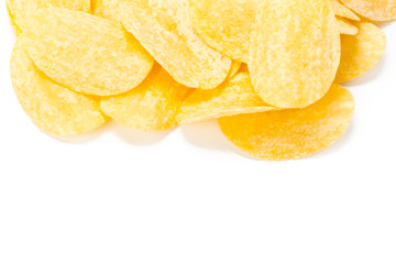 Fototapeta na wymiar yellow potato chips isolated on white