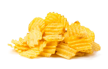 yellow potato chips isolated on white