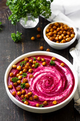 Beet cream soup with baked chickpeas