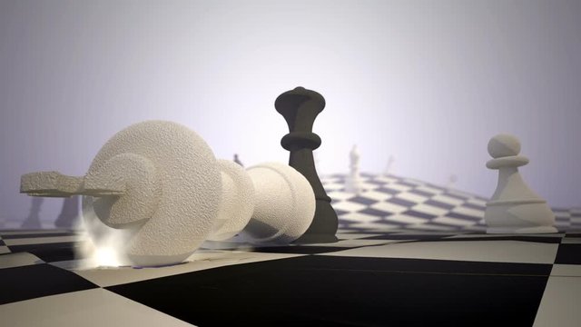 Chess checkmate on checker landscape, black queen hits white king