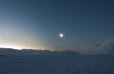 The frozen Billefjord near Pyramiden and the total solar eclipse on the 20th of March 2015 on Svalbard. 