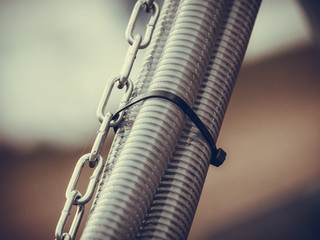 Pneumatic, hydraulic machinery made of steel closeup