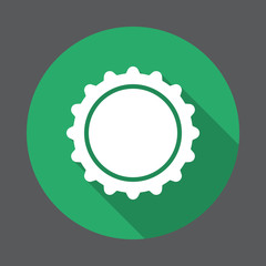 Bottle cap flat icon. Round colorful button, circular vector sign with long shadow effect. Flat style design