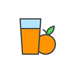 Fresh fruit juice in glass filled outline icon, line vector sign, linear colorful pictogram isolated on white. Symbol, logo illustration. Editable stroke. Pixel perfect