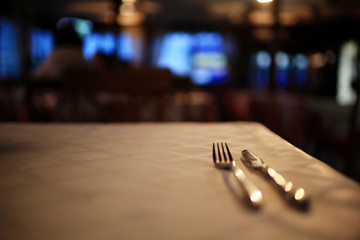 serving cutlery knife fork restaurant tablecloth