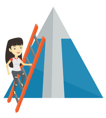 Business woman climbing on mountain.