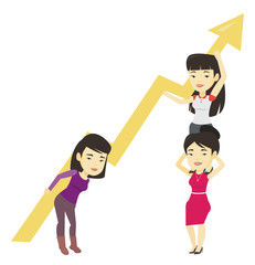 Three business women holding growth graph.