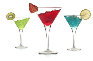 Set of alcoholic cocktails with leaning liquid