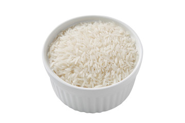 Thai Jasmine rice in a bowl isolated on white background