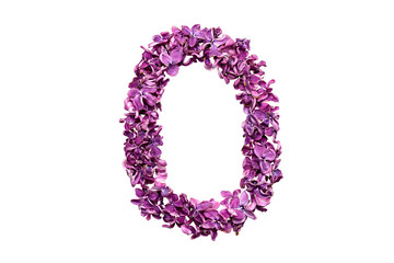 Flower letter lilac or purple color isolated on white background . Letter O
