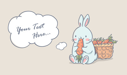 Cute rabbit eat a carrot illustration in hand-draw style