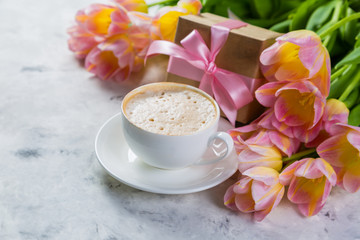 Mother's day card with coffee, present