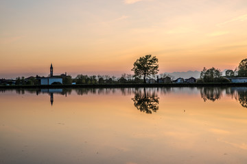 Tramonto nelle risaie novaresi